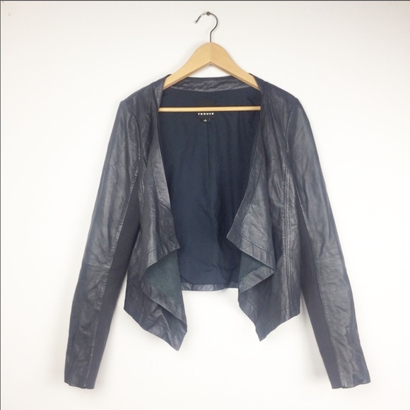Trouve Jackets & Blazers - TROUVÉ Drape Front Open Leather Jacket Cascade L